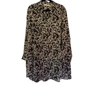 Sejour Black, White, Tan Floral Blouse With Roll‎ Tab Sleeves Size 2X
